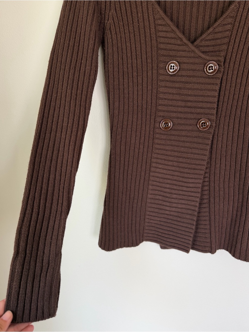 Y2K Wet Seal Brown Ribbed Button Up Knit Sweater Top Vintage Autumn Fairy Grunge - Picture 3 of 4